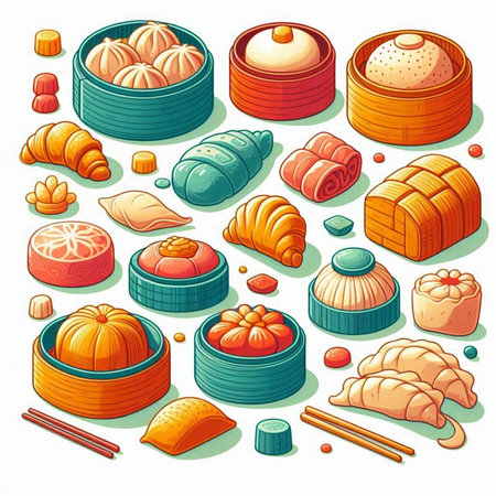 Set of sushi and rolls. Vector illustration in a cartoon style.のイラスト素材