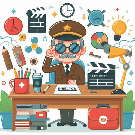 Cartoon detective in uniform sitting at the table. Vector illustration.のイラスト素材