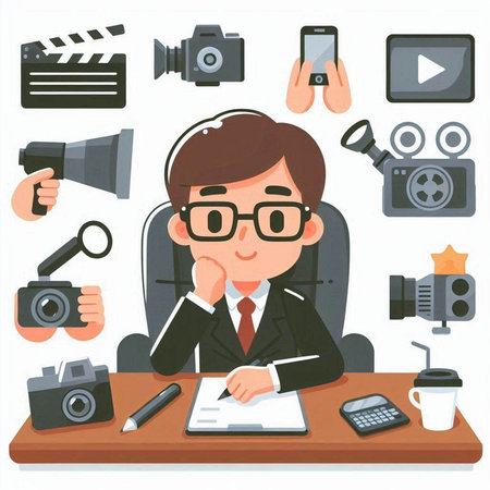 Businessman working in the office and making notes. Vector illustration.のイラスト素材