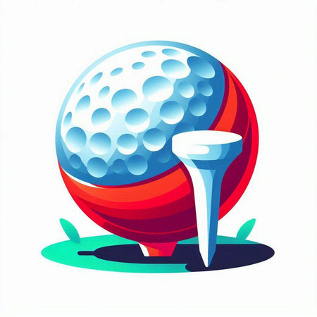 Golf ball and tee isolated on white background. Vector illustration.のイラスト素材