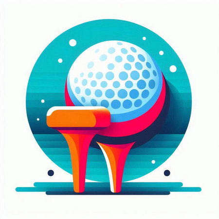 Golf ball and tee on blue circle background. Vector illustration.のイラスト素材