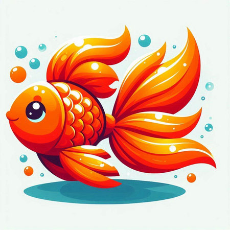 Vector illustration of red goldfish with bubbles on a white background.のイラスト素材