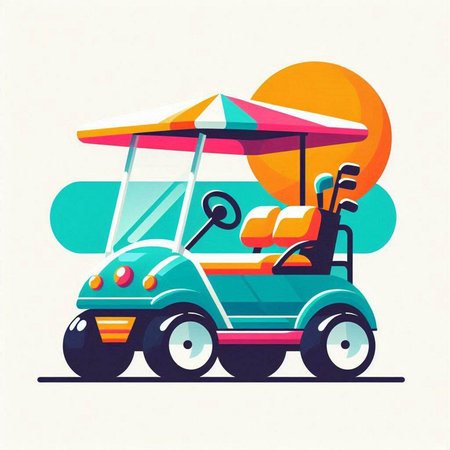 Golf cart icon. Vector illustration of a cartoon golf cart.のイラスト素材