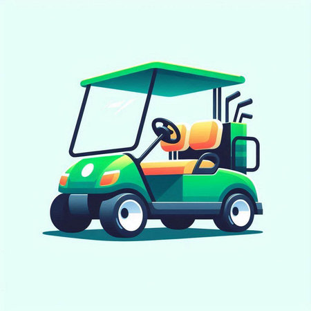 Golf cart vector illustration. Cartoon green golf cart isolated on white background.のイラスト素材