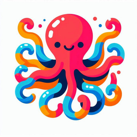 Octopus on a white background. Colorful vector illustration in cartoon style.のイラスト素材
