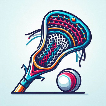 Cartoon illustration of tennis racket with ball on white background. Vector illustration.のイラスト素材