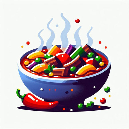 Illustration of a bowl of stewed vegetables. Vector illustration.のイラスト素材