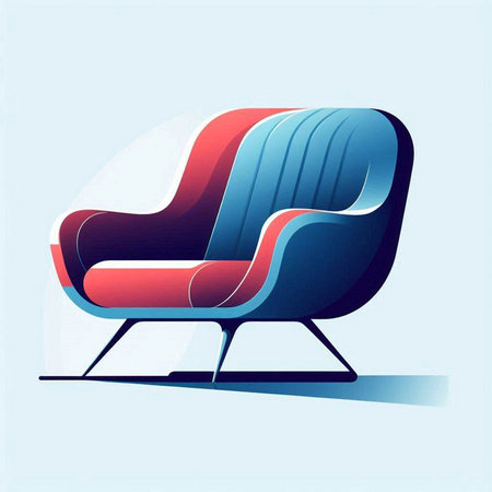 Illustration of a modern armchair in blue and red colors.のイラスト素材