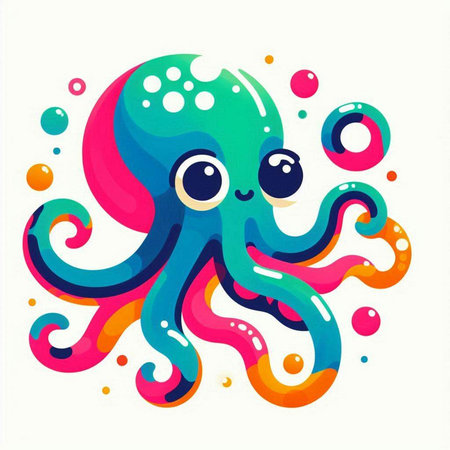 Colorful octopus isolated on a white background. Vector illustration.のイラスト素材