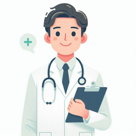 Male doctor with a stethoscope and clipboard. Vector illustration.のイラスト素材