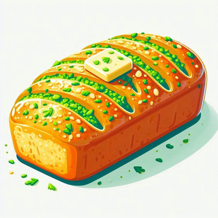 Illustration of a loaf of bread with pistachios and butterのイラスト素材