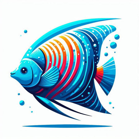 Vector illustration of a blue tropical fish on a white background with water drops.のイラスト素材