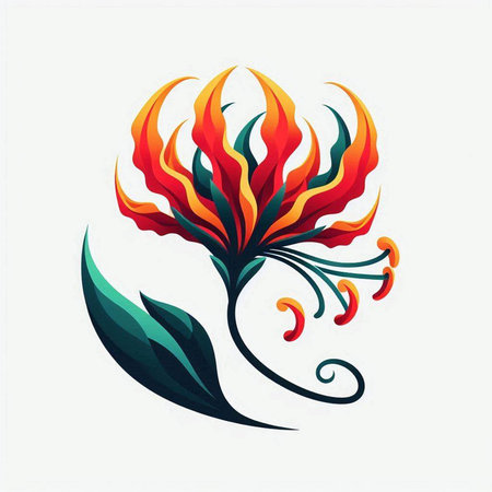 Flower with fire flames isolated on white background. Vector illustration.のイラスト素材
