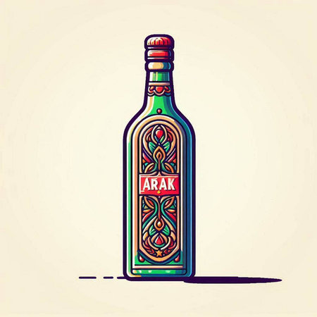 Alcoholic drink vector illustration. Hand drawn bottle of wine with floral ornament.のイラスト素材