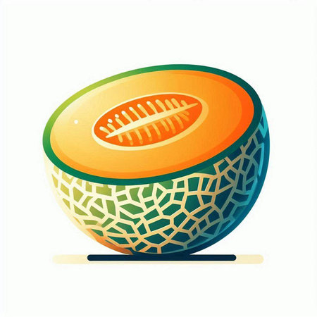 Melon fruit isolated on white background. Vector illustration in flat style.のイラスト素材