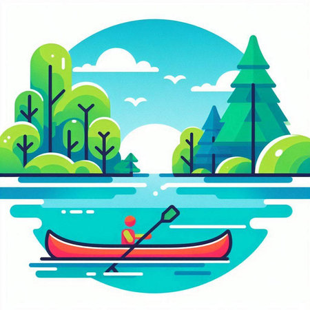 Kayak on the lake. Vector illustration in a flat style.のイラスト素材