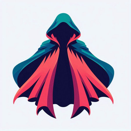 Vector illustration of a silhouette of a hooded cloak with colorful ribbonsのイラスト素材