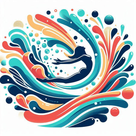 abstract background with a woman swimming in the water, vector illustrationのイラスト素材