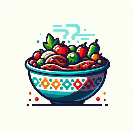 Salad bowl with tomato, pepper and cucumber. Vector illustration.のイラスト素材