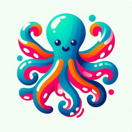Octopus vector icon. Cute cartoon octopus. Vector illustration.のイラスト素材