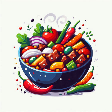Vegetable salad in a bowl. Vegetarian food. Vector illustration.のイラスト素材