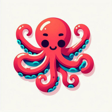Octopus on white background. Vector illustration. Cute cartoon style.のイラスト素材