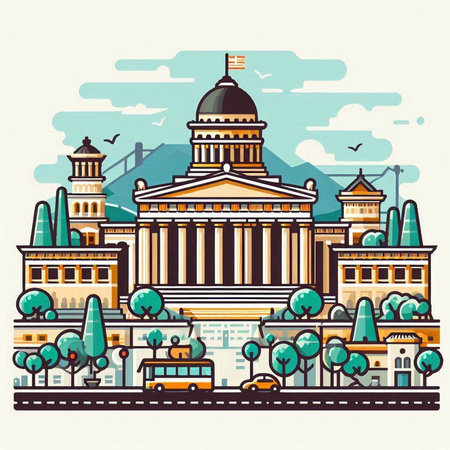 Bolivian Parliament building in Budapest, Hungary. Vector illustration.のイラスト素材