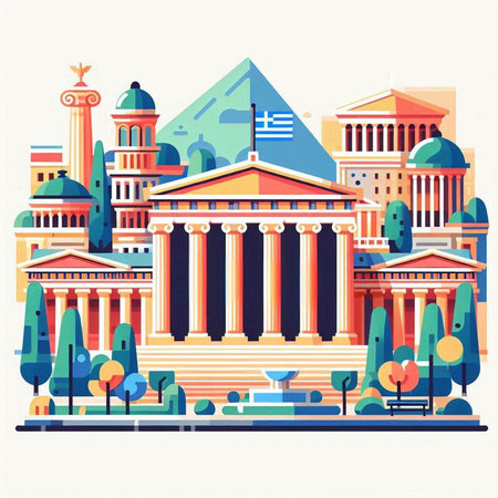Flat design style vector illustration of Athens, Greece. Famous buildings and monuments.のイラスト素材