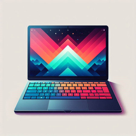 Laptop with colorful geometric background. Vector illustration. Eps 10.のイラスト素材