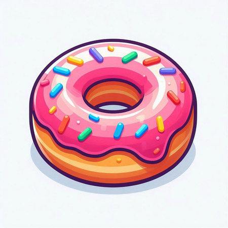 Donut with pink glaze and sprinkles. Vector illustration.のイラスト素材