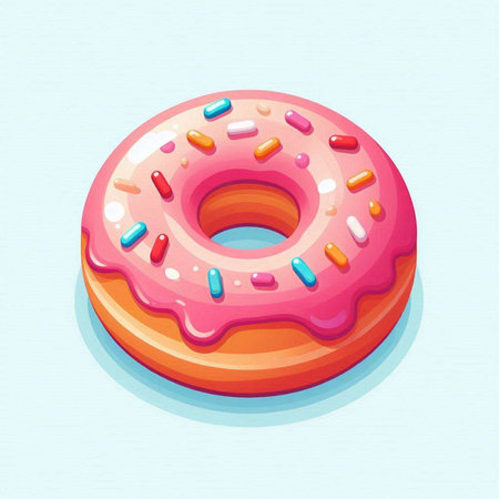 Donut with pink glaze on blue background. Vector illustration.のイラスト素材