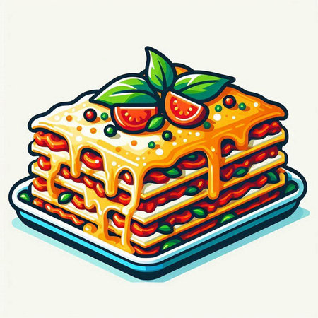 Illustration of a stack of lasagna on a white background.のイラスト素材