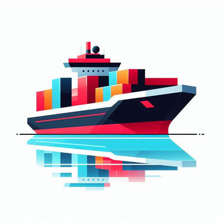 ship on the water. vector illustration in flat style. blue and red colorsのイラスト素材
