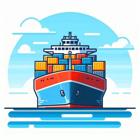Cargo ship in flat style. Vector illustration for your design.のイラスト素材