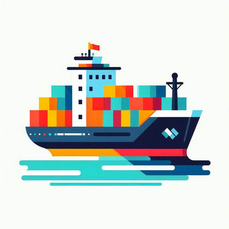 Cargo ship. Freight transportation. Vector illustration in flat styleのイラスト素材