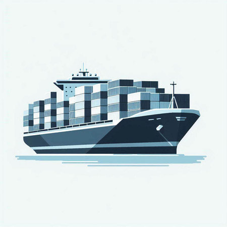 Container ship. Cargo freight transportation. Shipping and logistics. Vector illustrationのイラスト素材