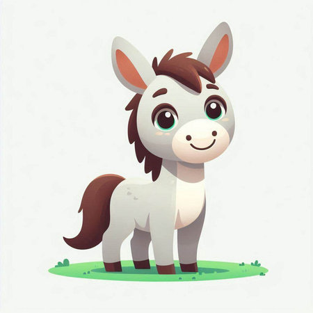 Cute cartoon donkey standing on the green grass. Vector illustration.のイラスト素材