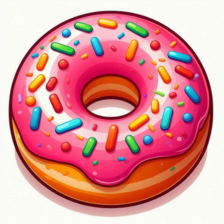 Donut with pink glaze and sprinkles. Vector illustration.のイラスト素材