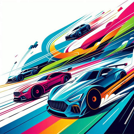 Sport cars on colorful abstract background. Vector illustration. Clip-artのイラスト素材