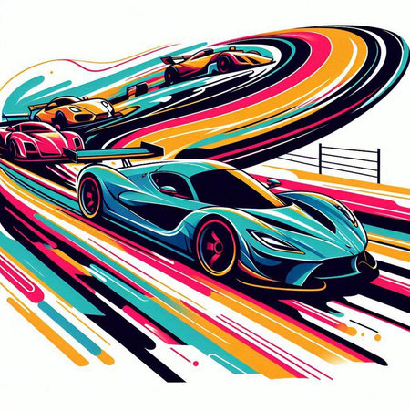 Sports cars racing on the road. Vector illustration. Eps 10.のイラスト素材