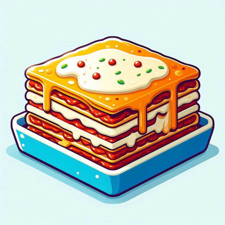 Illustration of a stack of lasagna on a blue background.のイラスト素材