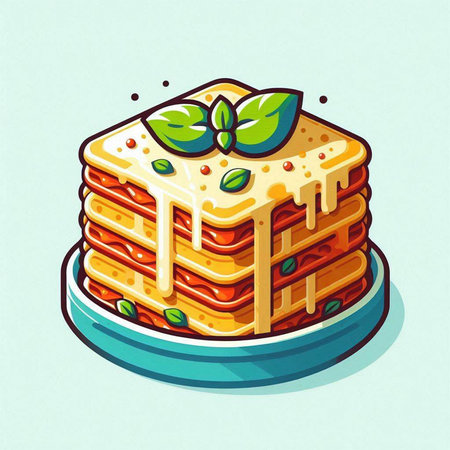 Vector illustration of a stack of pancakes with mint on a plate.のイラスト素材
