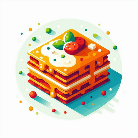 Belgian waffles with cream and strawberries. Isometric vector illustration.のイラスト素材
