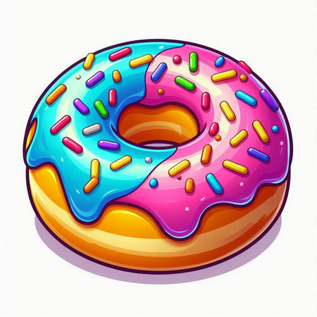 Illustration of a colorful donut with sprinkles on a white backgroundのイラスト素材