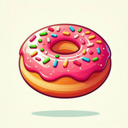 Donut with pink glaze and sprinkles. Vector illustration.のイラスト素材