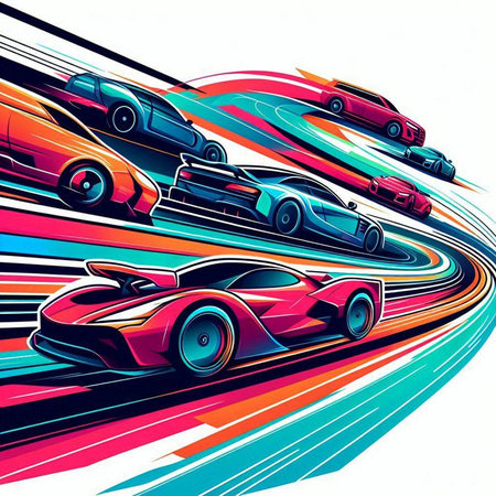 Sport cars on the road, vector illustration. Sport car racing.のイラスト素材