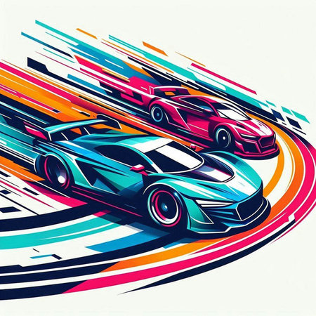 Sport car racing on the road with motion blur. Vector illustration.のイラスト素材