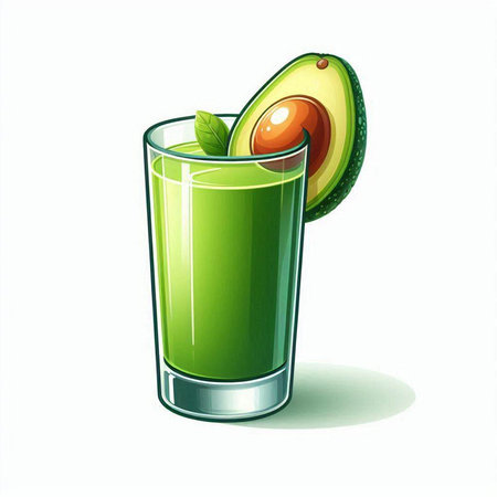 Avocado juice in a glass on a white background. Vector illustration.のイラスト素材