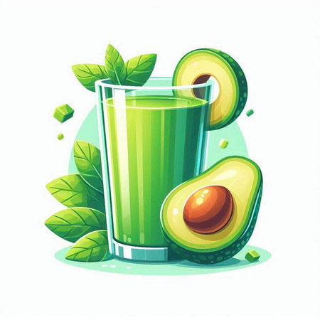 Avocado juice in a glass. Vector illustration on white background.のイラスト素材