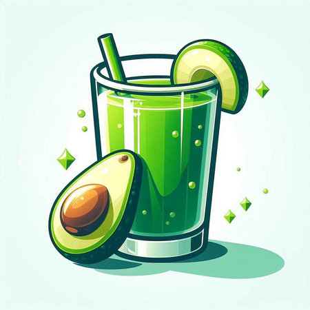 Avocado smoothie in a glass with slice of avocado. Vector illustration.のイラスト素材